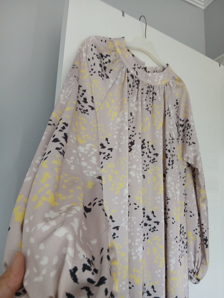 Bej Bohem Uzun Kol Bağlama Desenli Elbise - Görsel 2