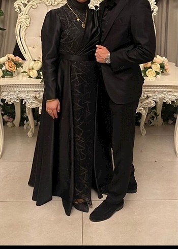 Uzun Siyah Gotik Kadın Abiye Elbise - Görsel 2