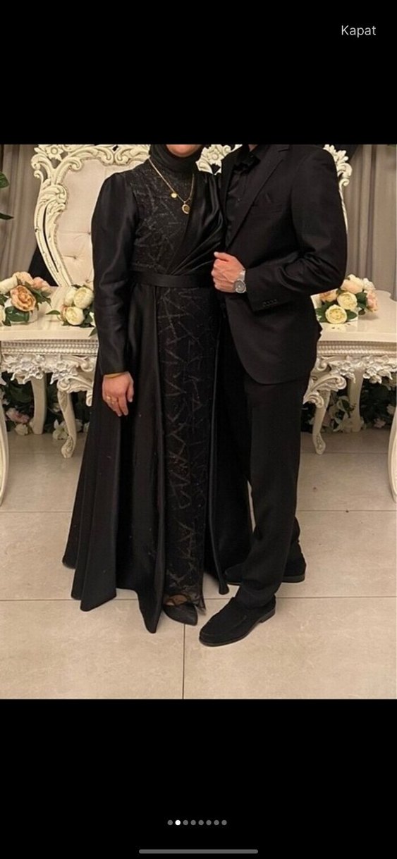 Uzun Siyah Gotik Kadın Abiye Elbise - Görsel 2