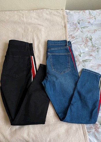 Kadın Lacivert ve Siyah Elastik Kot Pantolon