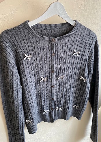 Gri Örgü Kadın Hırka - Görsel 2