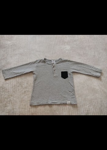Erkek Çocuk Gri Çizgili Pamuklu Uzun Kollu Tişört - Görsel 2