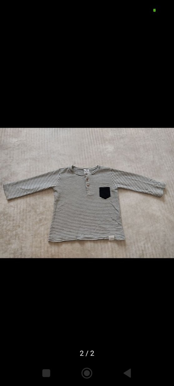 Erkek Çocuk Gri Çizgili Pamuklu Uzun Kollu Tişört - Görsel 2