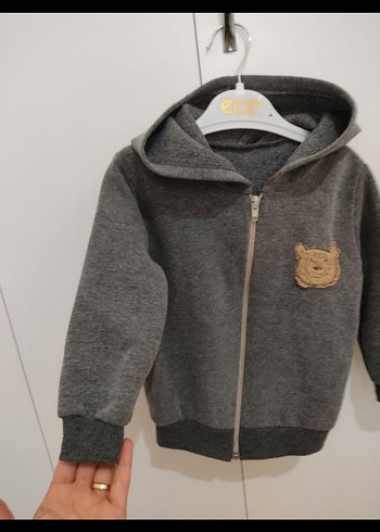 Kapüşonlu Erkek Çocuk Gri Fermuarlı Sweatshirt - Görsel 2