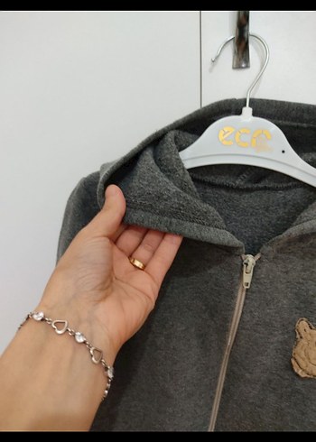 Kapüşonlu Erkek Çocuk Gri Fermuarlı Sweatshirt - Görsel 3