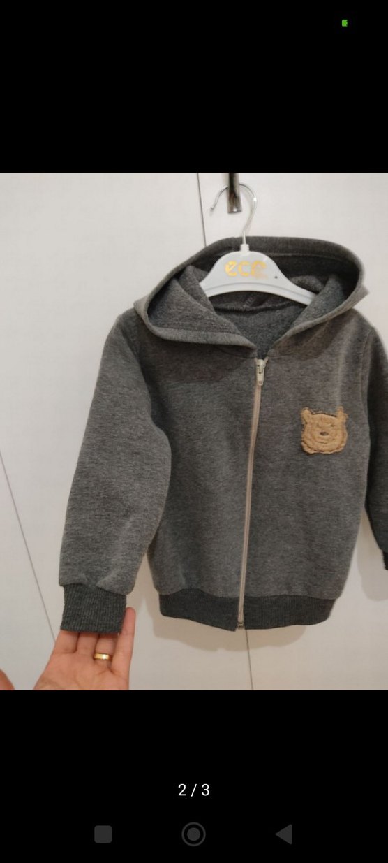 Kapüşonlu Erkek Çocuk Gri Fermuarlı Sweatshirt - Görsel 2