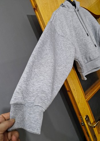 Gri Kapüşonlu Kadın Sweatshirt - Görsel 2