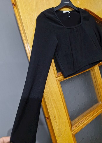 Siyah Uzun Kollu Crop Bluz - Görsel 3