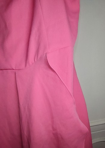 Pembe Düşük Kol Fermuarlı Kadın Elbise - Görsel 4