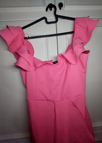 Pembe Düşük Kol Fermuarlı Kadın Elbise - Görsel 3