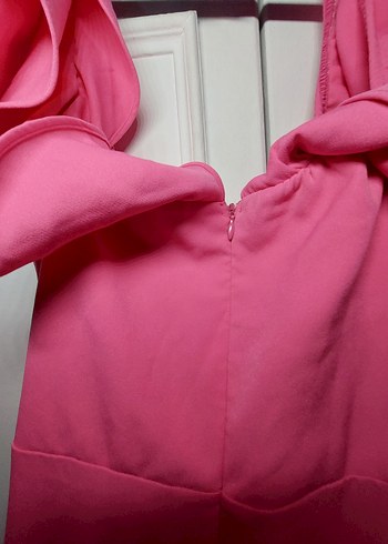 Pembe Düşük Kol Fermuarlı Kadın Elbise - Görsel 2