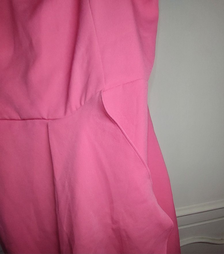 Pembe Düşük Kol Fermuarlı Kadın Elbise - Görsel 4