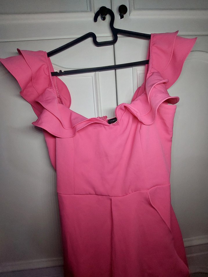 Pembe Düşük Kol Fermuarlı Kadın Elbise - Görsel 3