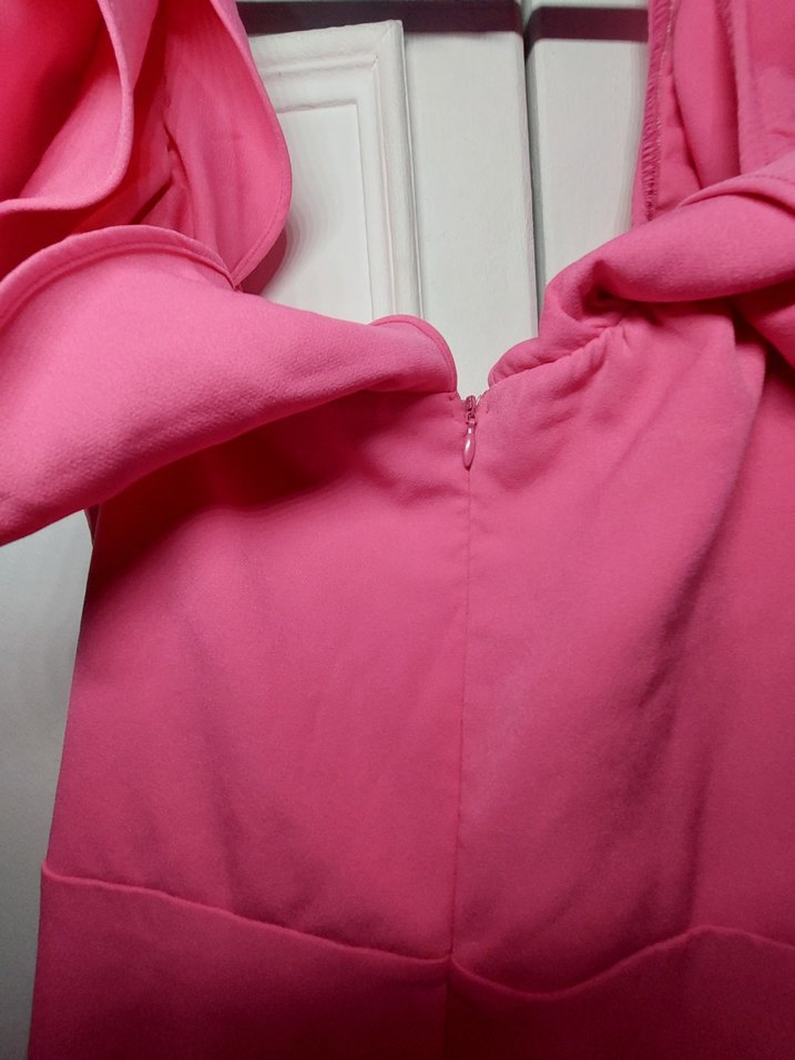 Pembe Düşük Kol Fermuarlı Kadın Elbise - Görsel 2