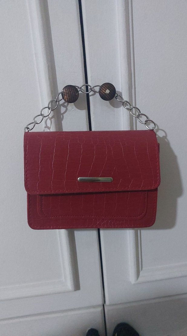 Kırmızı Deri Kadın Çanta - Görsel 3