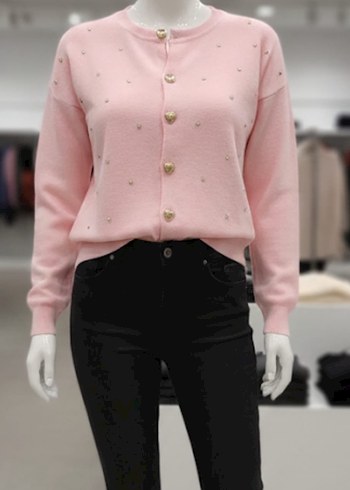 Düğmeli Nakışlı Kısa Triko Kadın Kazak - Görsel 2