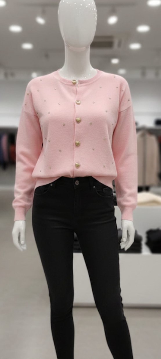 Düğmeli Nakışlı Kısa Triko Kadın Kazak - Görsel 2