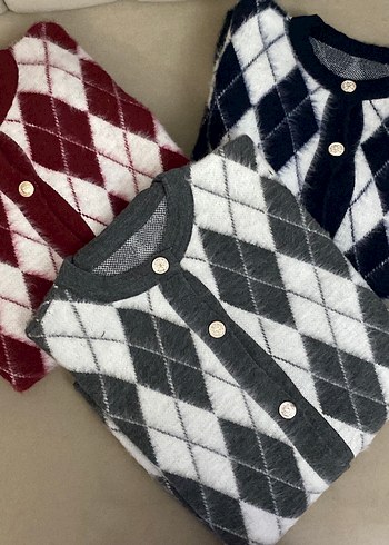 Kadın Ekose Desenli Örgü Hırka - Görsel 2