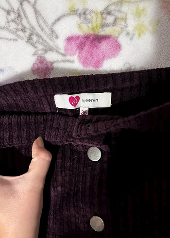 Koton Düğmeli Mor bordo Kadın Mini Etek