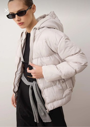 Ekru Puff Mont, Yüksek Yaka şişme mont - Görsel 2