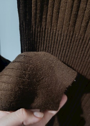 Kahverengi Uzun Kollu Triko Kadın Elbise - Görsel 4