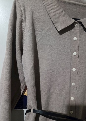 Kore Bej Midi örme Elbise - Görsel 5