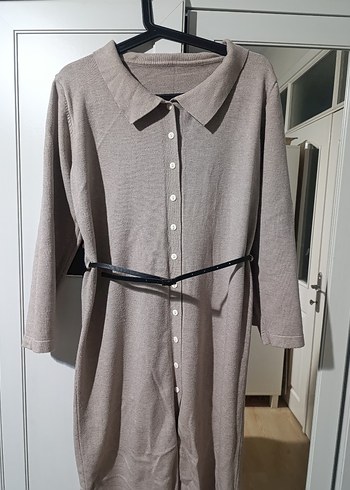 Kore Bej Midi örme Elbise - Görsel 3