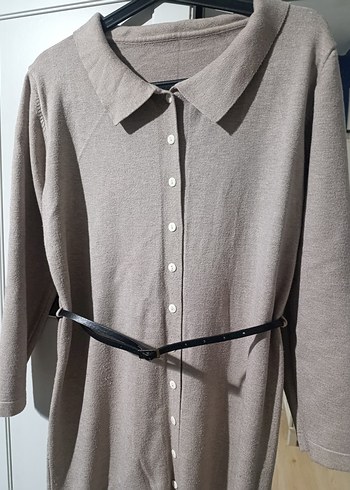 Kore Bej Midi örme Elbise - Görsel 4