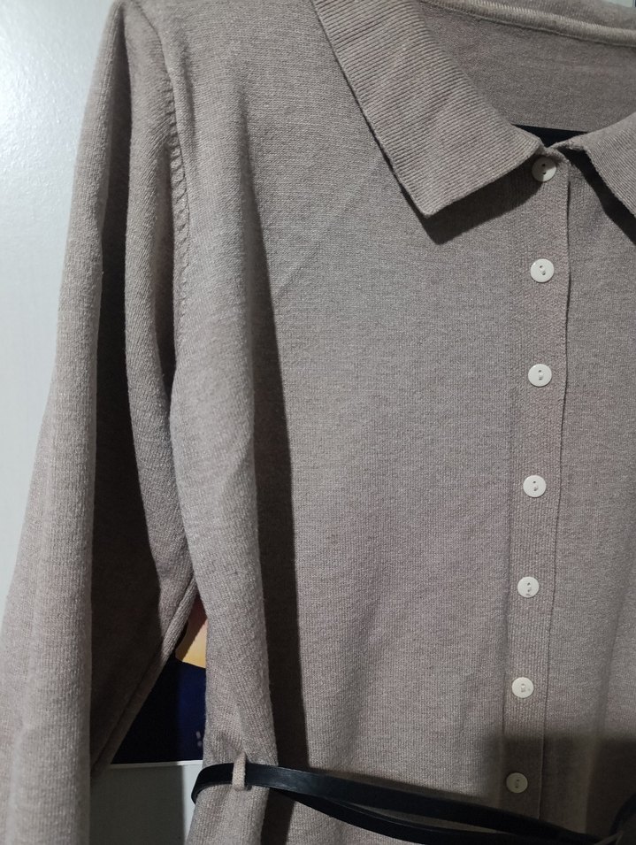 Kore Bej Midi örme Elbise - Görsel 5