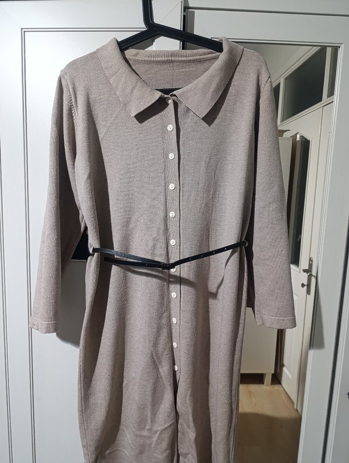 Kore Bej Midi örme Elbise - Görsel 3