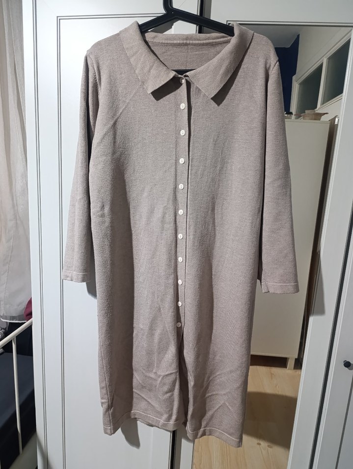 Kore Bej Midi örme Elbise - Görsel 2