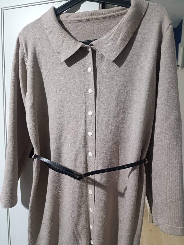 Kore Bej Midi örme Elbise - Görsel 4