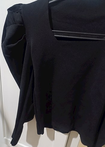 Siyah Kare Yaka Kadın Bluz Çelik triko - Görsel 2