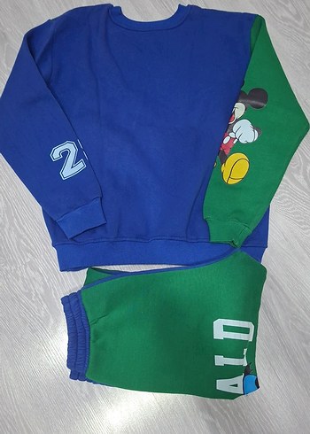 13-14 Yaş Beden mavi Renk Renkli Mickey Mouse Baskılı Erkek Eşofman Takımı