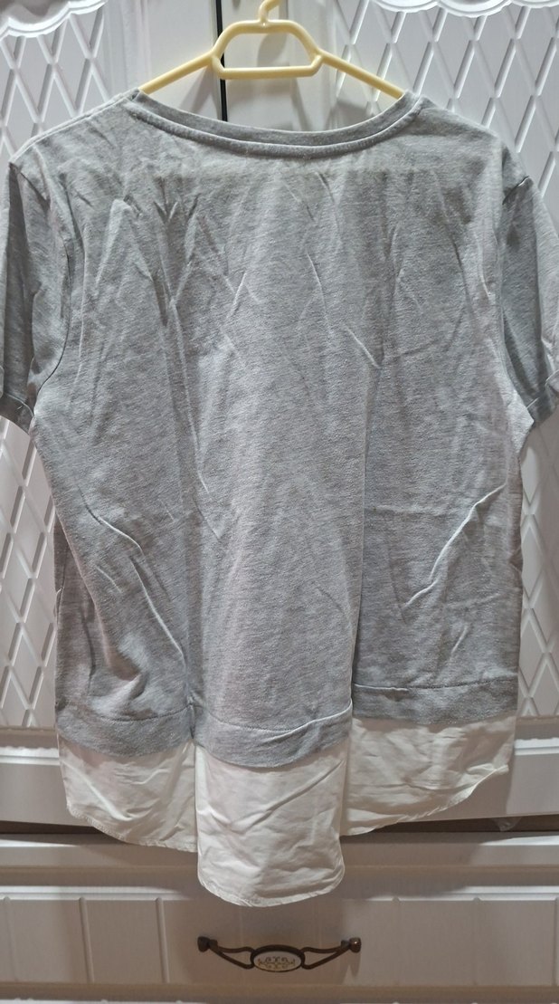 Gri Kadın Kısa Kollu Salaş Tişört - Görsel 3