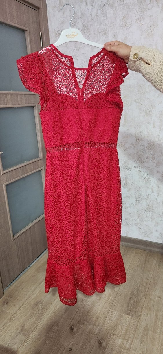 Kırmızı Dantel Straplez Uzun Elbise - Görsel 2