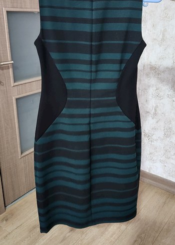 Siyah Çizgili Kolsuz Midi Kadın Triko Elbise - Görsel 2