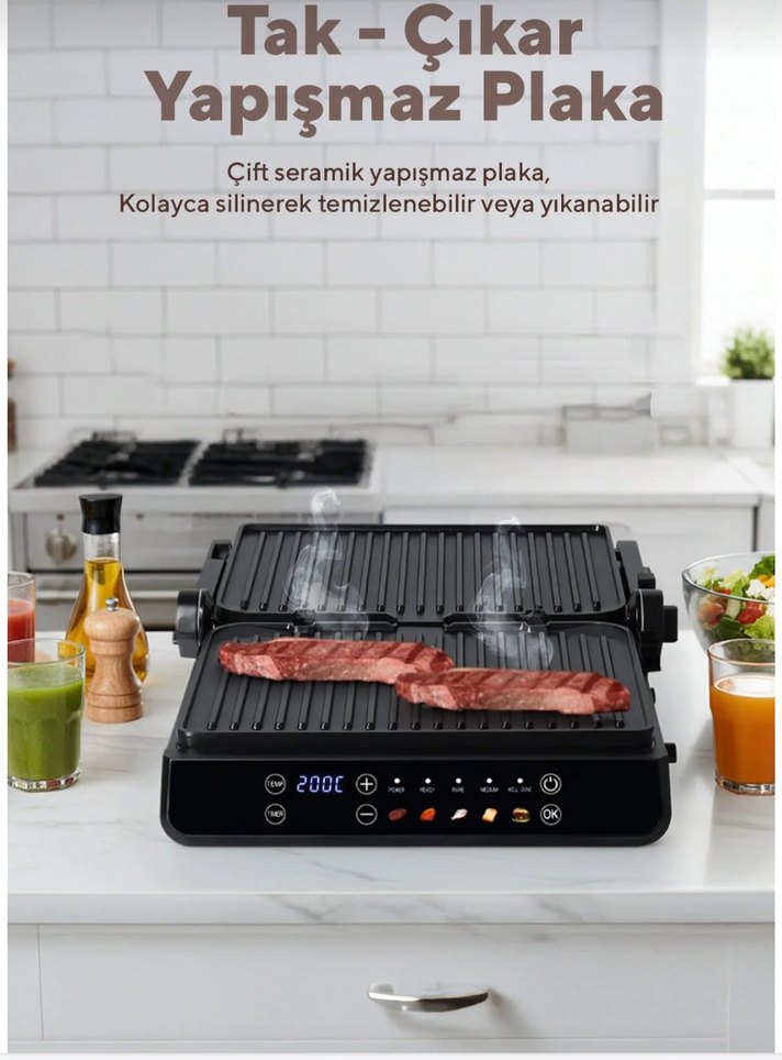 Dijital Kontrollü Siyah Tost ve Sandviç Makinesi - Görsel 4