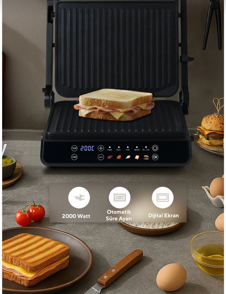 Dijital Kontrollü Siyah Tost ve Sandviç Makinesi - Görsel 3