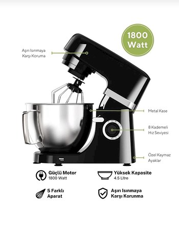 Siyah Mutfak Robotu hamur yogurma makinesi - Görsel 4