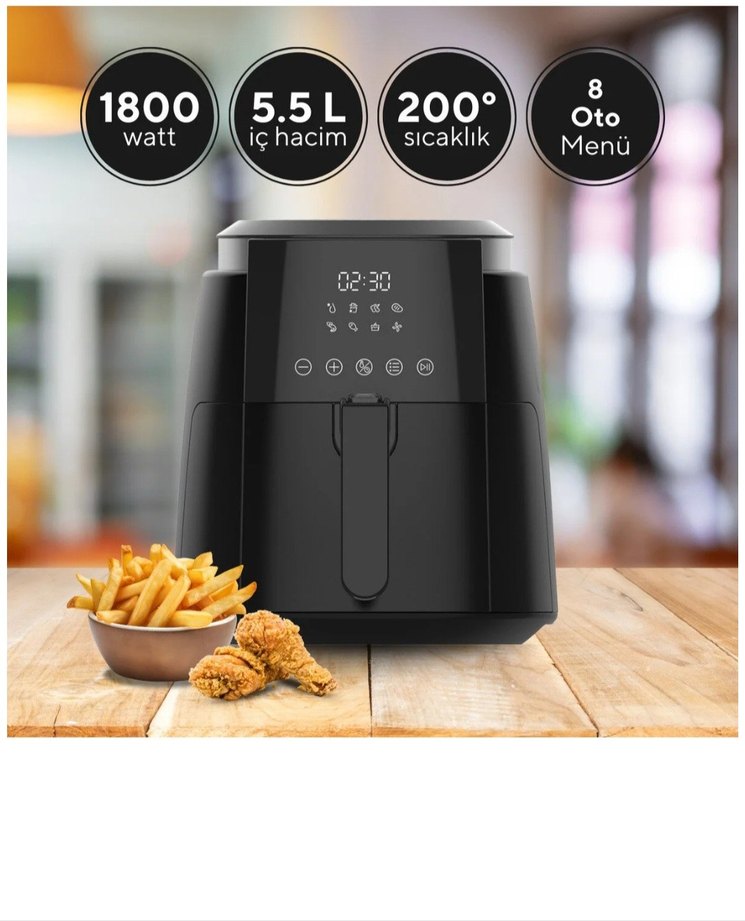 5.5 Litre XL Siyah Hava Fritözü - Görsel 3