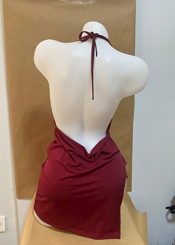 Bordo Drapeli V Yaka Midi Elbise - Görsel 3