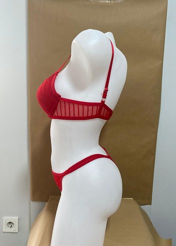 Kırmızı Simli Minimalist Sütyen ve Külot Takımı - Görsel 5