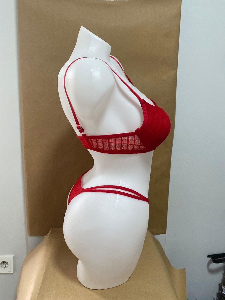 Kırmızı Simli Minimalist Sütyen ve Külot Takımı - Görsel 3