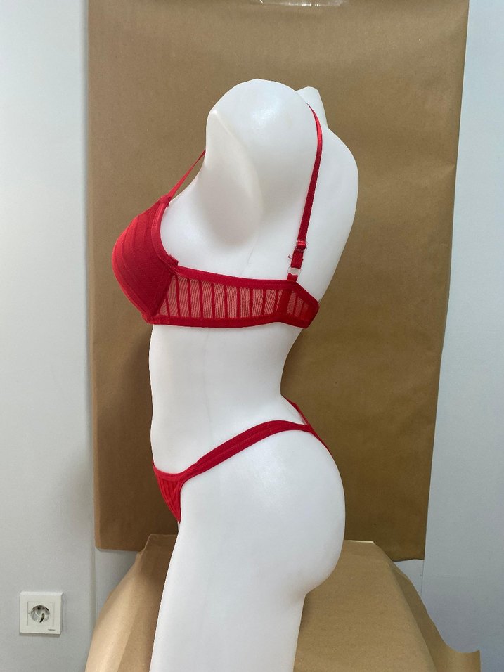 Kırmızı Simli Minimalist Sütyen ve Külot Takımı - Görsel 5