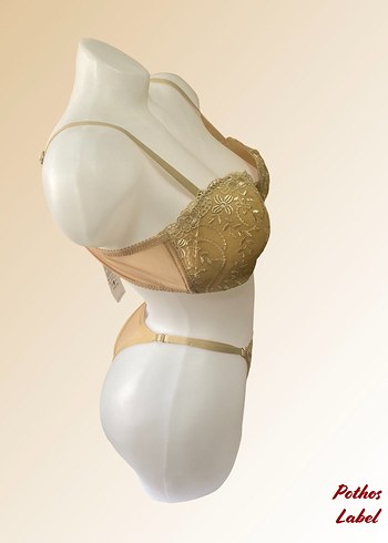 Bej Bohem Tarzı Dantel Sütyen ve Külot Takımı - Görsel 3