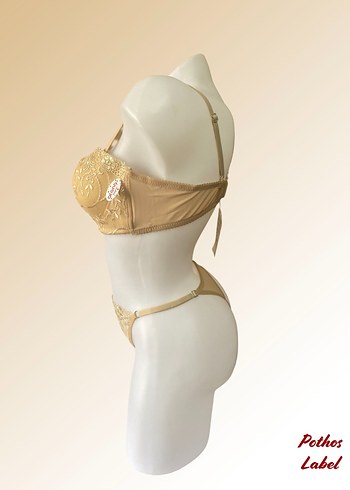 Bej Bohem Tarzı Dantel Sütyen ve Külot Takımı - Görsel 2