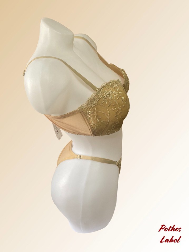 Bej Bohem Tarzı Dantel Sütyen ve Külot Takımı - Görsel 3