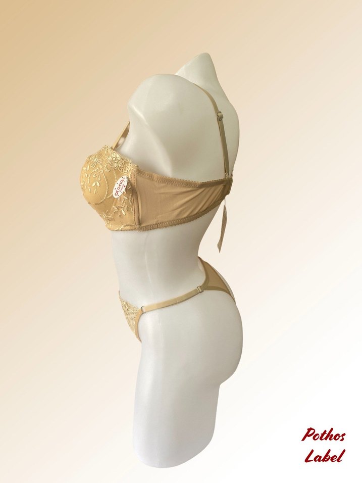 Bej Bohem Tarzı Dantel Sütyen ve Külot Takımı - Görsel 2