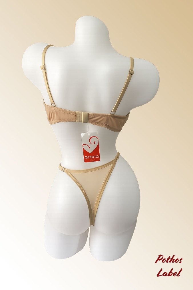 Bej Bohem Tarzı Dantel Sütyen ve Külot Takımı - Görsel 4